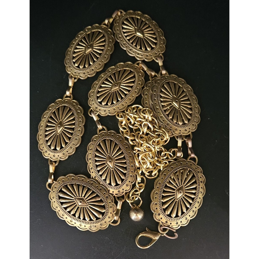 Western Gold Tone Concho Chain Belt 42" Ornate Medallion Cowgirl